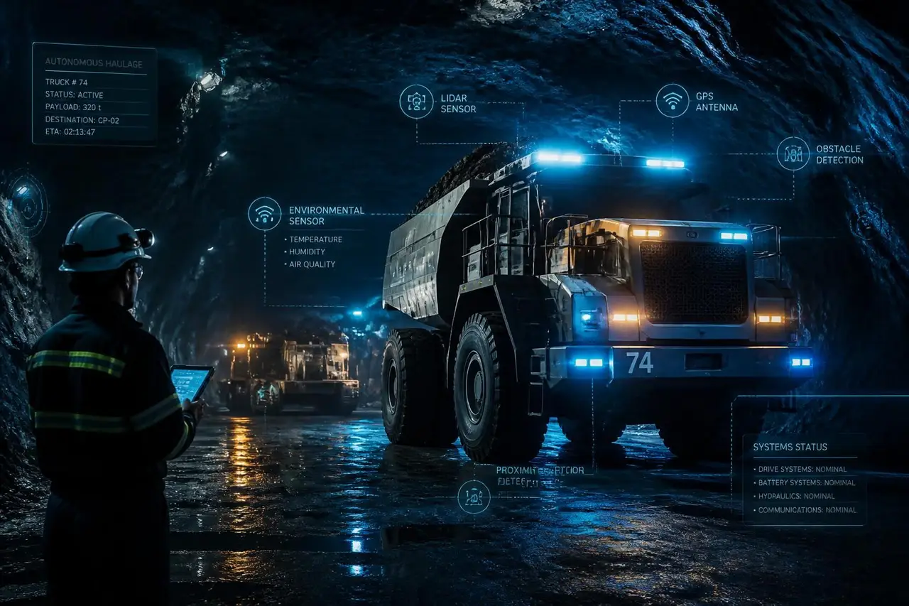 Connected underground mine with autonomous haul truck